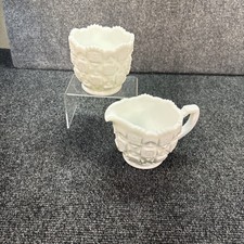 Vtg~Westmoreland White Milk Glass~Old Quilt~Sugar and Cream Set picture