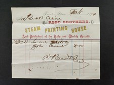 1860 antique REED BROTHERS taunton ma BILLHEAD steam printing house publisher picture
