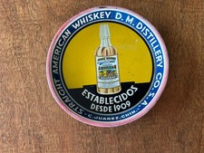Vintage Straight American Distillery Whiskey Tray D. M. Jaurez Mexico 1909 6 1/4 picture