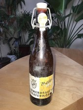 OLD LOWENBRAU BEER BOTTLE w Volkbier Hell PAPER LABEL Lowenbrauerei Rare Vintage picture