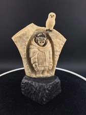 Collectible Inuit inspired Carving, Hunter with Polar Owl, Goggles and Moccasins picture