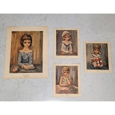 Eden Art Prints Big Eye Girl 1960s Vintage Lithograph Set Of 4 MCM Decor picture