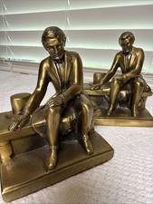 Abraham Lincoln Bronze Bookends Sitting Bench w/Top Hat Philadelphia Mfg Co USA picture