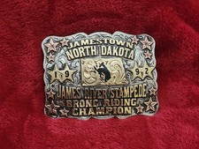 BULLRIDING☆1992☆ CHAMPION BULLRIDING TROPHY BUCKLE☆JAMESTOWN NORTH DAKOTA☆731 picture