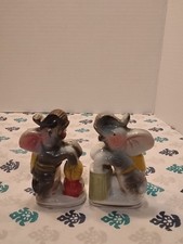 Pair of Vintage Circus Elephant Porcelain Figurines likely Made In Japan. picture