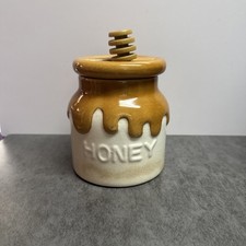 1982 Teleflora Ceramic Glazed Honey Pot Vintage with Honey Dipper  picture