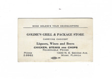 VINTAGE BUSINESS CARD---GOLDIES GRILL & PACKAGE STORE---MIAMI FLORIDA--1940'S picture