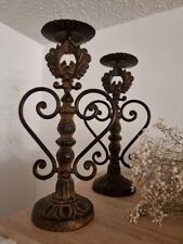 VTG. Lg. Victorian Design Cast Iron Ornate Candlesticks Holder 2 Pcs.  picture