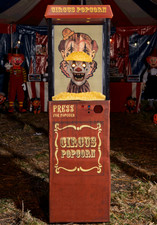 5.7 FT ANIMATED HAUNTED CIRCUS POPCORN CLOWN HALLOWEEN ANIMATRONIC PROP picture