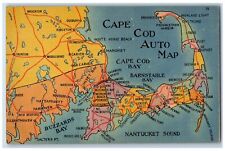 1943 Cape Code Auto Map Tourist Travel Driving Guide Massachusetts MA Postcard picture