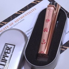 Ladies 18ct Rose Gold Plated Clipper Lighter Red Rose Pattern Refillable Boxed picture