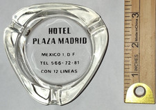 Vintage Hotel Plaza Madrid Mexico Glass Advertising Ashtray Barware Retro picture