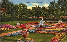 Sunken Garden Florida FL Linen Postcard PM Plam Bay Cancel WOB Note Tichnor picture