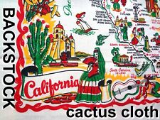 BACKSTOCK NWT NOS 40s Vintage Cactus Cloth CALIFORNIA STATE Souvenir Tablecloth  picture