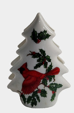 VTG LEFTON CHINA NAPKIN Letter HOLDER PORCELAIN CHRISTMAS TREE RED CARDINAL  4
