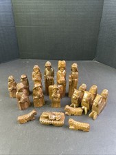 Vintage Wood Nativity Scene 17 pcs Hand Carved Christmas Set picture