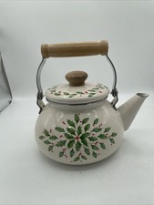 LENOX Holiday 2qt Enameled Tea Kettle With Wooden Handles picture