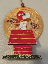 Vtg RARE Peanuts Metal Christmas Ornament Snoopy Flying Ace Red Baron UFS  picture