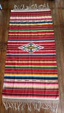Vtg Mexican Saltillo Serape Wool Blanket Woven Striped Southwest 43x87” Antique picture