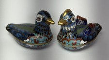 Vintage Pair Chinese Cloisonne Enamel Mandarin Duck Lidded Trinket Box Brass picture