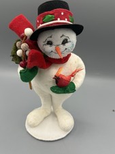 Annalee 2009 Christmas Snowman Doll with Cardinal Top Hat Holiday Decor picture