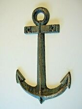 CAST IRON NAUTICAL BOAT ANCHOR WALL DECOR BRASS/ BLUE GREEN AGED PATINA COLORS  picture