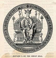 The Great Seal of Britain's King Edward I seated on throne surroun- Old Photo picture