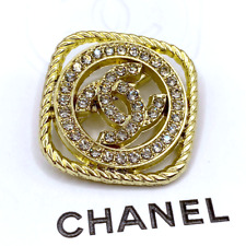 Designer Vintage Small Brooch Gold Square Rhinestone 2.4 cm Chanel picture