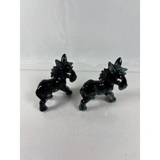 Vintage Ceramic Donkey Figurines Set of 2 Black Gloss Miniature Burro Statues picture