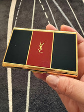 Vintage Yves Saint Laurent YSL Cigarette Card Case Leather Black Red Gold Japan picture