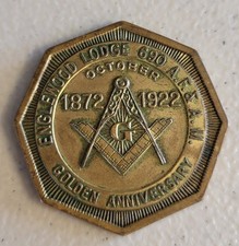 1922 Masonic Golden Anniversary Lodge #690 Brass Octagon Coin Token Medal picture