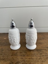 IMPERIAL GLASS Milk Glass Grape Vine Pattern Salt and Pepper Shaker Set Vintage picture