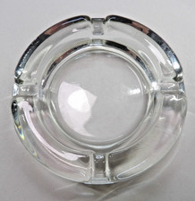 ASH TRAY VINTAGE MID CENTURY HEAVY CLEAR GLASS 5 INCH 4 Cigarette Spots picture