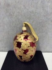3” Vintage Red and Gold Glass Ornament — Handblown Scroll Design picture