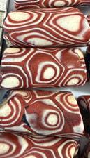 Authentic Antique 19thC Venetian Red Skunk Chevron Slices Diagonal Cuts 17pc  picture