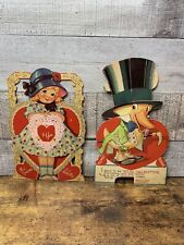 Vtg Valentines Day Card Lot Duck With Honeycomb Hat Girl With Heart picture