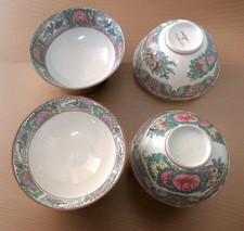 Set 4 VTG Rose Canton Shou Medallion Rice Bowls 4.5” Decorated In Hong Kong  picture