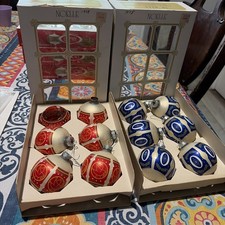 Vintage Noelle USA 11 red and blue Glass Christmas Ornaments in Original Box picture