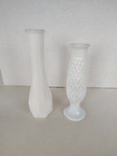 Pair of Vintage E.O. Brody Co. White Milk Glass Bud Vases -  picture