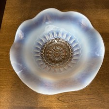 Northwood White Opalescent Glass Barbell Pattern Ruffled Edge 8