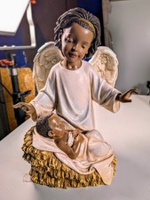 African American Angel Watching Over Baby Jesus Nativity Figurine Religious... picture