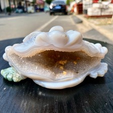 1.5LB Natural Beautiful Agate Amethyst Handmade Gold Toad Crystal Treatment- picture