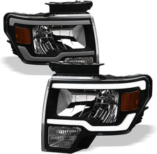 Crystal Headlights with White LED Strip|Compatible with 2009-2014 Ford F150|8743 picture