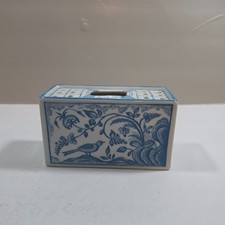 VTG ANDREA BY SADEK Flower Frog Porcelain Chinoiserie Blue Bird Brick Vase Japan picture