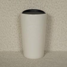 Starbucks 12 oz White Ceramic Tumbler Embossed Siren Logo Lid Mermaid 2020 picture