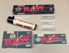 RAW BLACK Single+ King+ 1 1/4 Size Rolling Papers + THREE GLASS TIPS+ LIGHTER picture