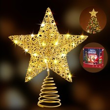 Gold Christmas Tree Topper, I0inch Wire Glitter Top 0.1, Star picture