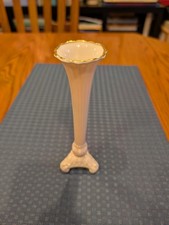 Vintage Lenox Dainty Trumpet Bud Vase Ivory Porcelain 24K Gold Trim Tripod USA picture