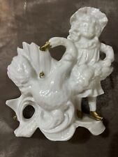  antique white bisque vases - girl with swan and with gold trim  picture