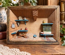 Vintage German Cottage Scene Diorama Miniature Handmade Folk Art Shadow Box 4